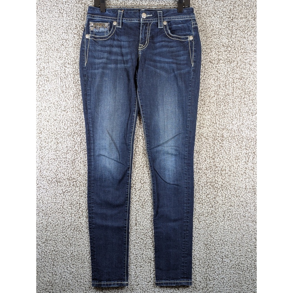 Miss Me Skinny Jeans Women's Size 30x33 (Tag 28)‎ Blue Embellished